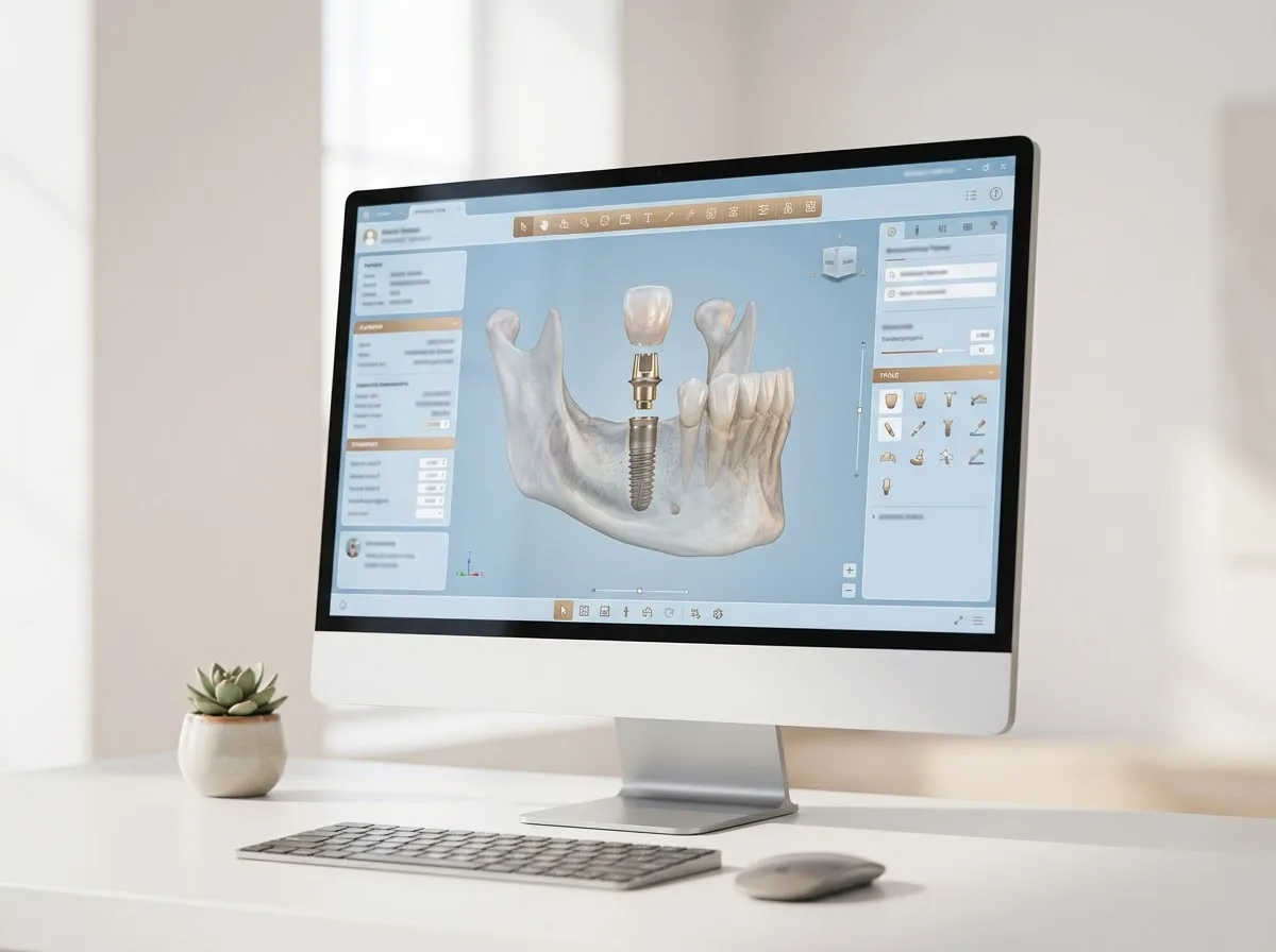 Planejamento 3D de implante na tela do computador